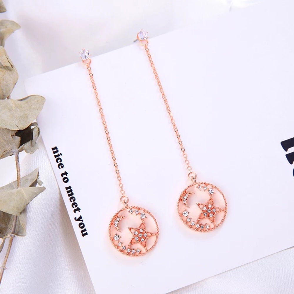 Crystal Hollow Star Moon Stud Earrings